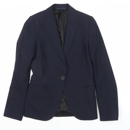 Clubclass Womens Navy Blue Size 6 Classic Notch Lapel Single-Breasted Suit Jacket