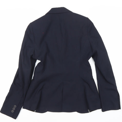 Clubclass Womens Navy Blue Size 6 Classic Notch Lapel Single-Breasted Suit Jacket