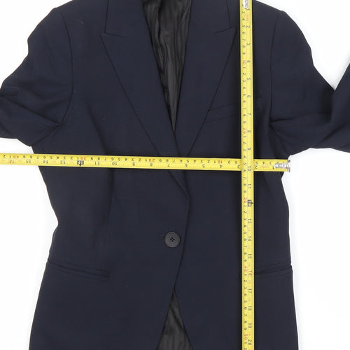 Clubclass Womens Navy Blue Size 6 Classic Notch Lapel Single-Breasted Suit Jacket