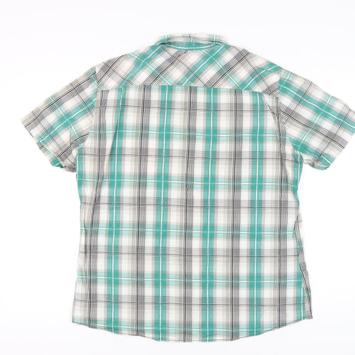 Marks and Spencer Men's Green Plaid Cotton Short Sleeve Button-Up Shirt L 41-43"