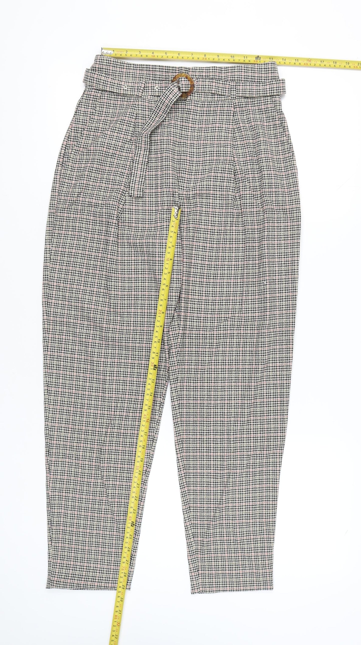 MNG Basics Women’s Multicoloured Check Paperbag Trousers Size 8