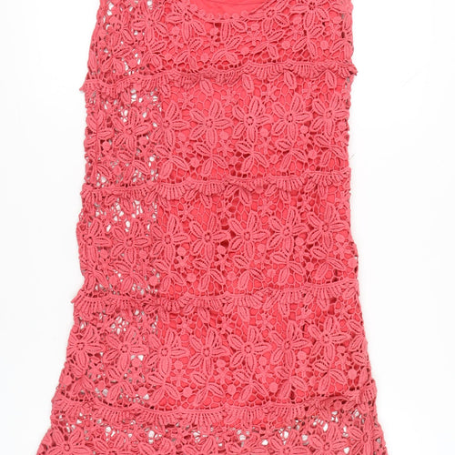 Solitaire Women’s Pink Crochet Shift Dress Size S Sleeveless Boho Summer