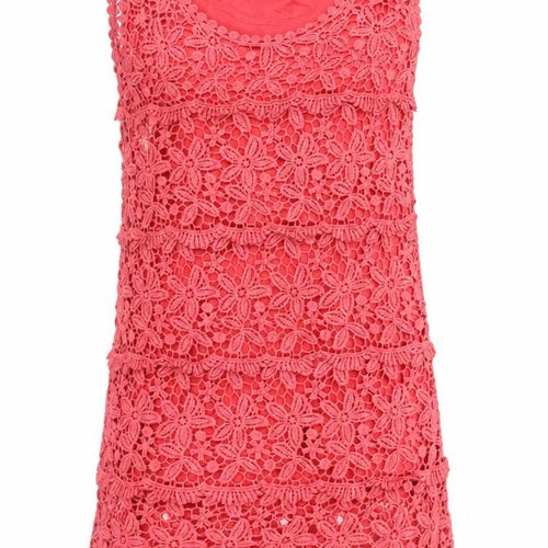 Solitaire Women’s Pink Crochet Shift Dress Size S Sleeveless Boho Summer