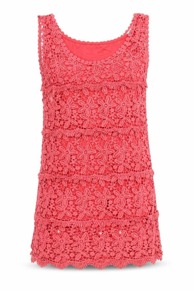 Solitaire Women’s Pink Crochet Shift Dress Size S Sleeveless Boho Summer