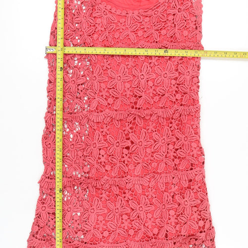 Solitaire Women’s Pink Crochet Shift Dress Size S Sleeveless Boho Summer