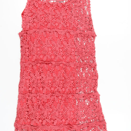 Solitaire Women’s Pink Crochet Shift Dress Size S Sleeveless Boho Summer