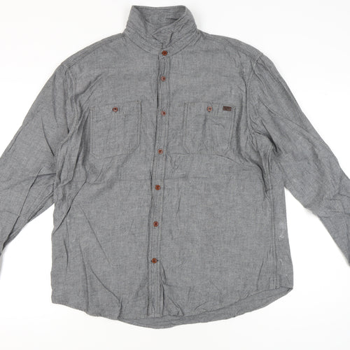 Marks and Spencer Men’s Grey Cotton XL 44-46" Casual Button-Up Shirt