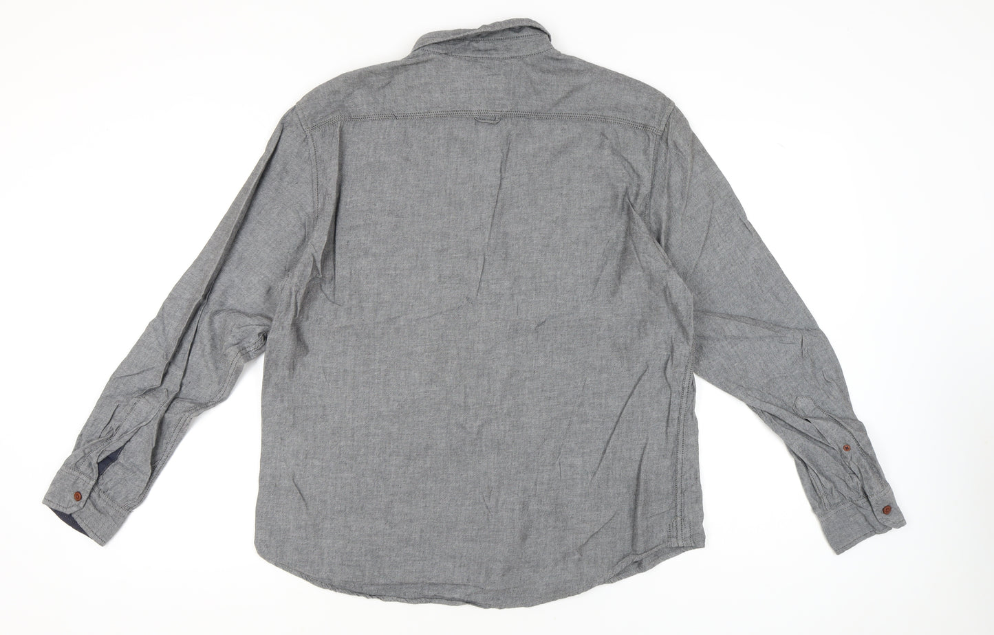Marks and Spencer Men’s Grey Cotton XL 44-46" Casual Button-Up Shirt