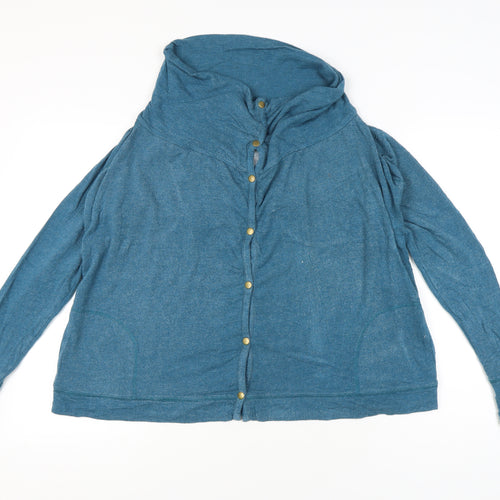 Lucky Lotus Women’s Blue XL Jersey Button-Up Long Sleeve Top
