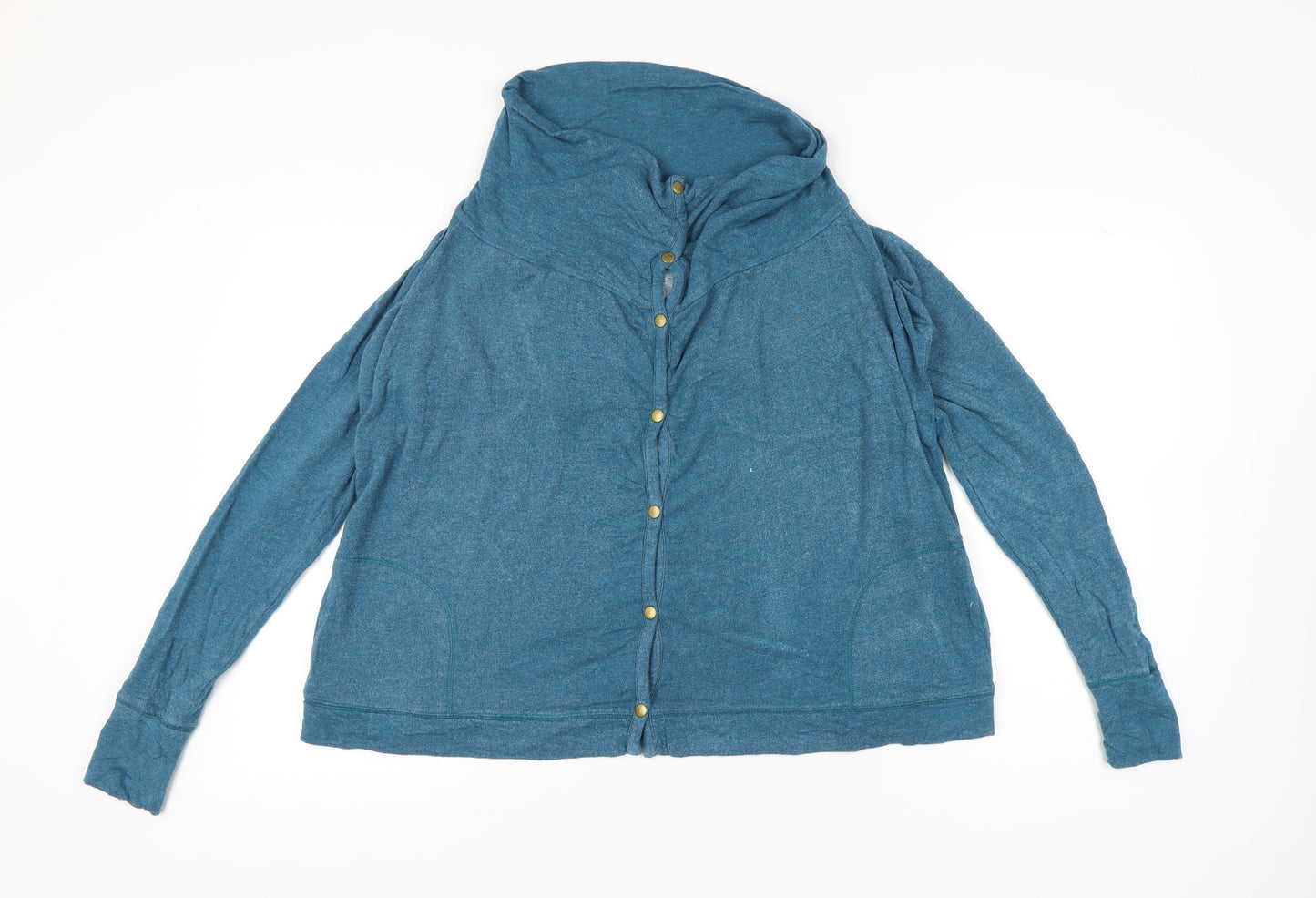 Lucky Lotus Women’s Blue XL Jersey Button-Up Long Sleeve Top