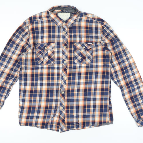 Blend Men's Blue Plaid Cotton Long Sleeve Button-Up Shirt L