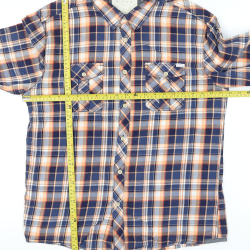 Blend Men's Blue Plaid Cotton Long Sleeve Button-Up Shirt L