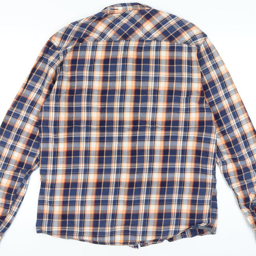 Blend Men's Blue Plaid Cotton Long Sleeve Button-Up Shirt L