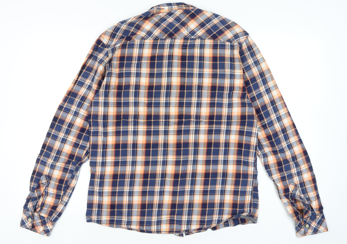 Blend Men's Blue Plaid Cotton Long Sleeve Button-Up Shirt L