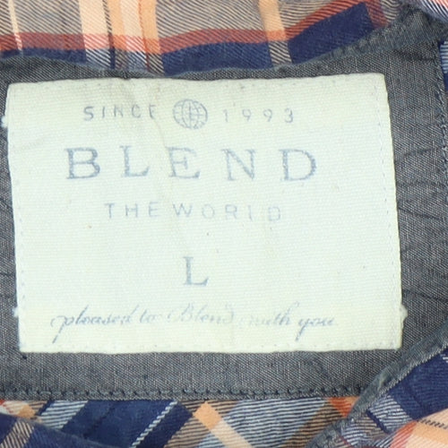 Blend Men's Blue Plaid Cotton Long Sleeve Button-Up Shirt L