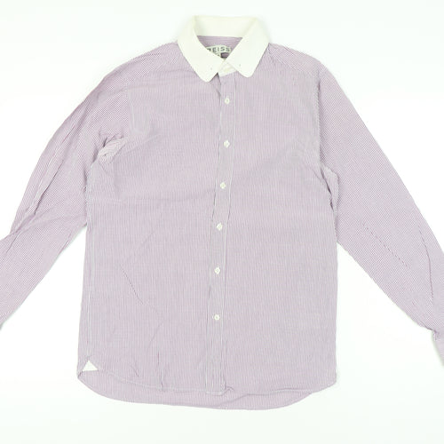 Reiss Men’s Purple Slim Fit Striped Long Sleeve Button-Up Shirt M