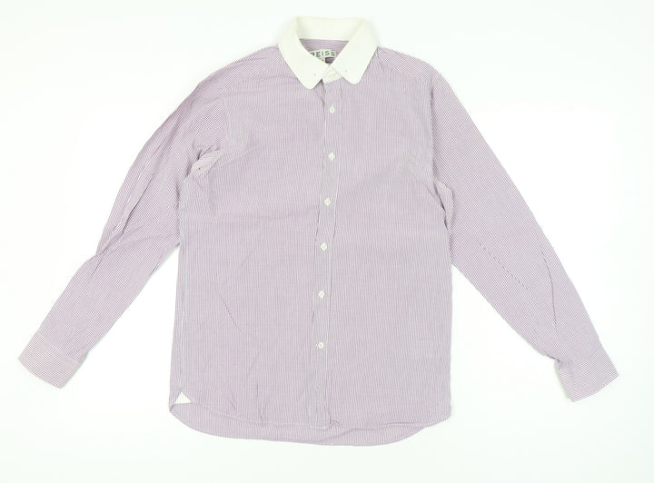 Reiss Men’s Purple Slim Fit Striped Long Sleeve Button-Up Shirt M