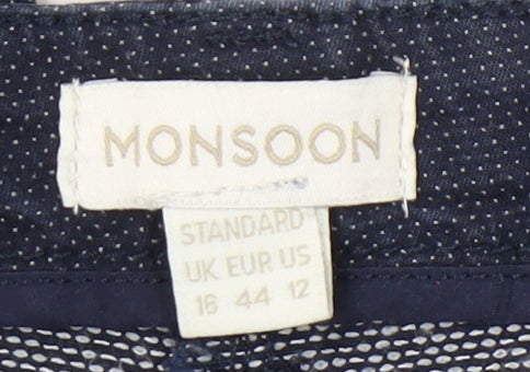 Monsoon Womens Blue Cotton Blend Chino Trousers Size 16 Regular Fit