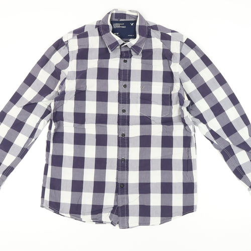 American Eagle Outfitters Men's Blue Check Long Sleeve Shirt M