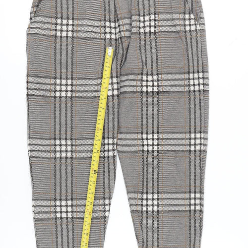 Zara Women Grey Tartan Plaid Slim Tapered Trousers Size M
