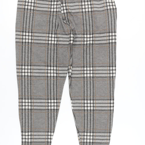 Zara Women Grey Tartan Plaid Slim Tapered Trousers Size M