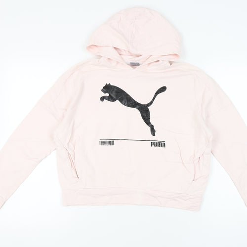 Puma Women Pink Pullover Hoodie Small Logo Graphic Sportswear