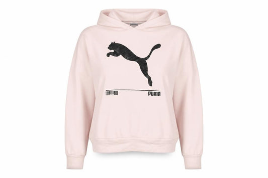 Front view of Puma Women Pink Pullover Hoodie Small Logo Graphic Sportswear