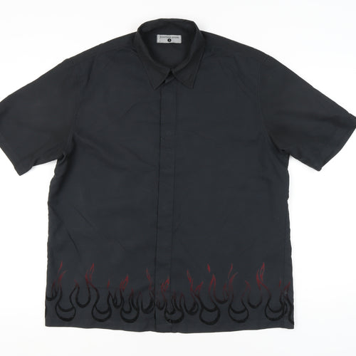 Jonathan Adams Men’s Black Flame Embroidered Button-Up Shirt L