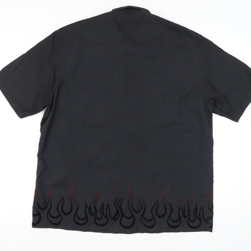 Jonathan Adams Men’s Black Flame Embroidered Button-Up Shirt L