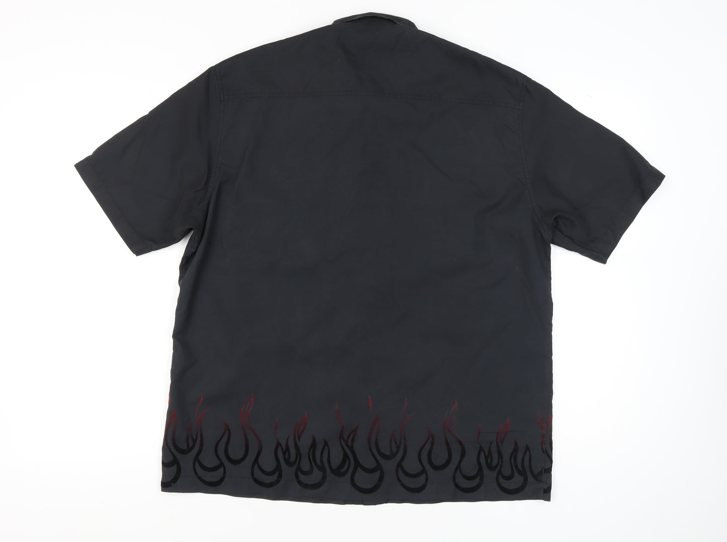 Jonathan Adams Men’s Black Flame Embroidered Button-Up Shirt L