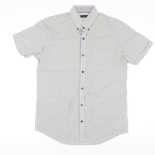 Jeff Banks Men’s Grey Check Short Sleeve Button-Up Shirt S 38in