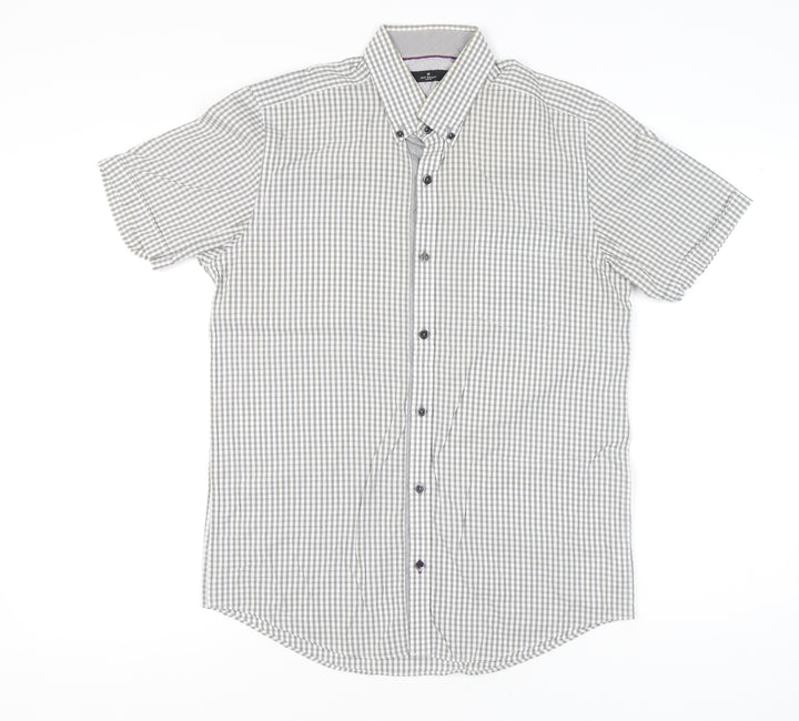 Jeff Banks Men’s Grey Check Short Sleeve Button-Up Shirt S 38in