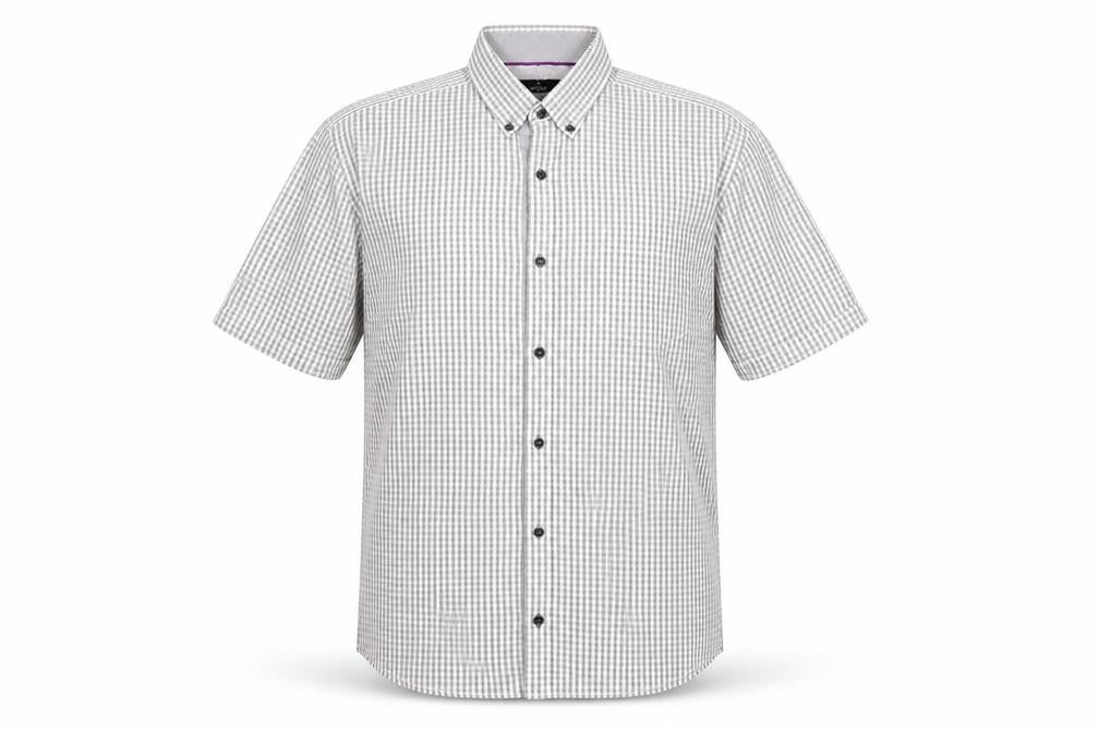 Jeff Banks Men’s Grey Check Short Sleeve Button-Up Shirt S 38in