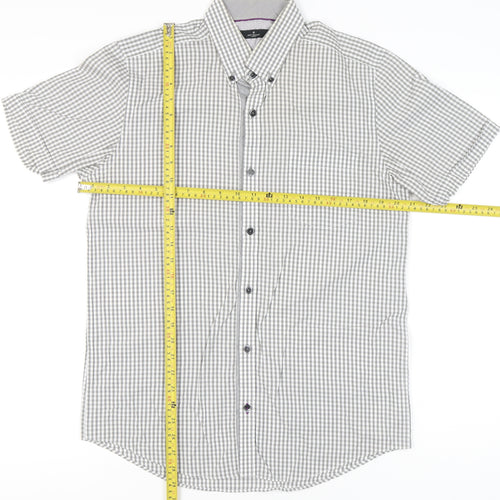 Jeff Banks Men’s Grey Check Short Sleeve Button-Up Shirt S 38in