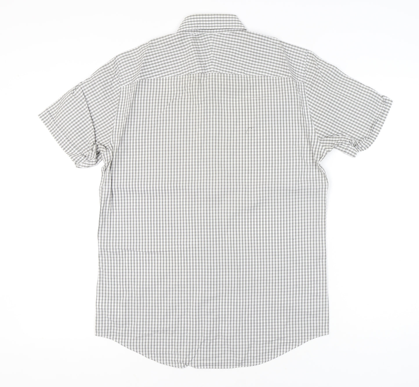Jeff Banks Men’s Grey Check Short Sleeve Button-Up Shirt S 38in