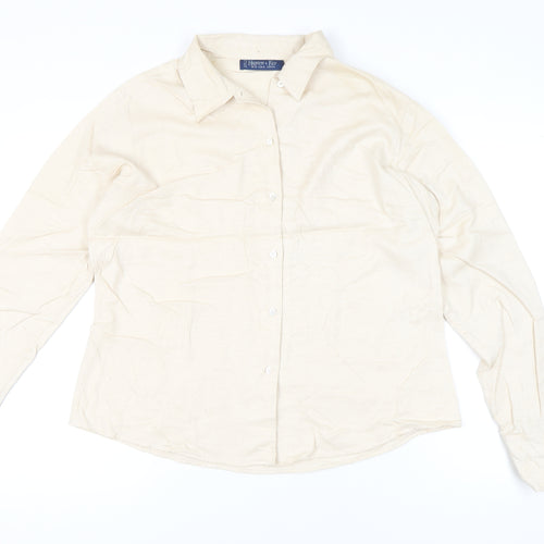 Hilditch & Key Womens Beige Button-Up Long Sleeve Cotton Shirt UK 18