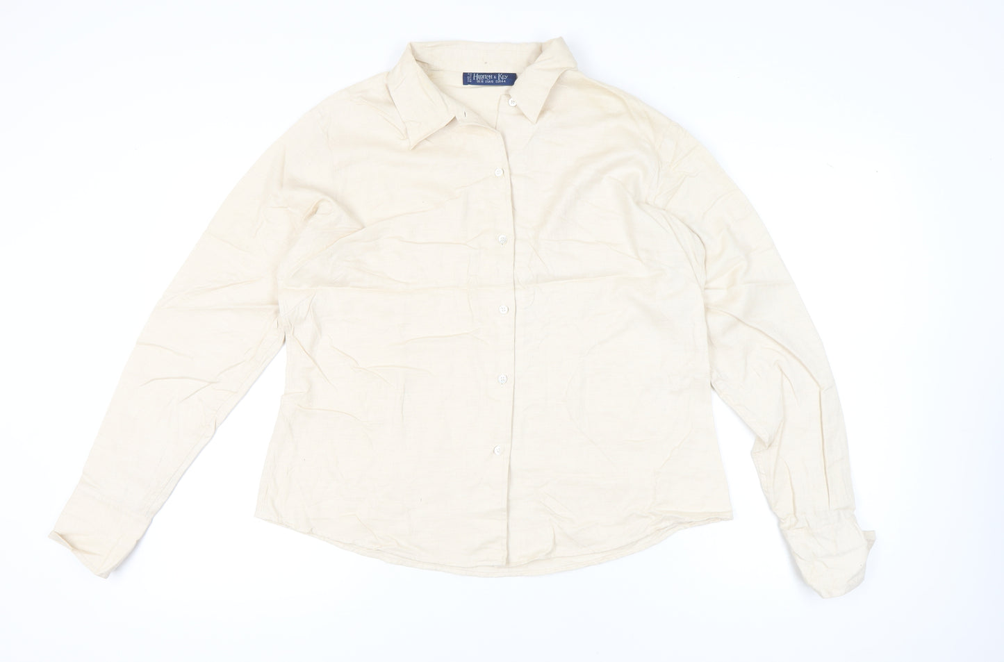 Hilditch & Key Womens Beige Button-Up Long Sleeve Cotton Shirt UK 18