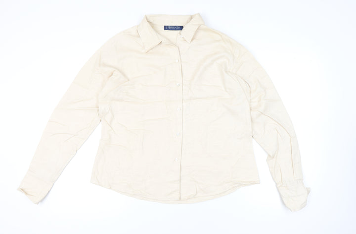 Hilditch & Key Womens Beige Button-Up Long Sleeve Cotton Shirt UK 18