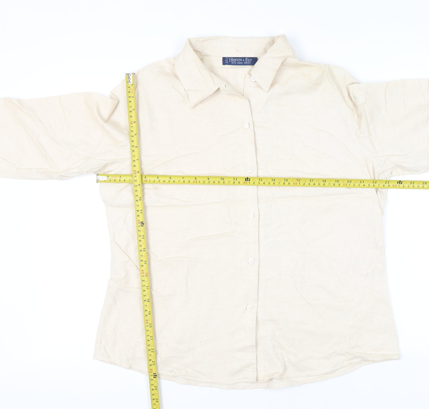 Hilditch & Key Womens Beige Button-Up Long Sleeve Cotton Shirt UK 18