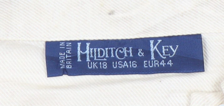 Hilditch & Key Womens Beige Button-Up Long Sleeve Cotton Shirt UK 18