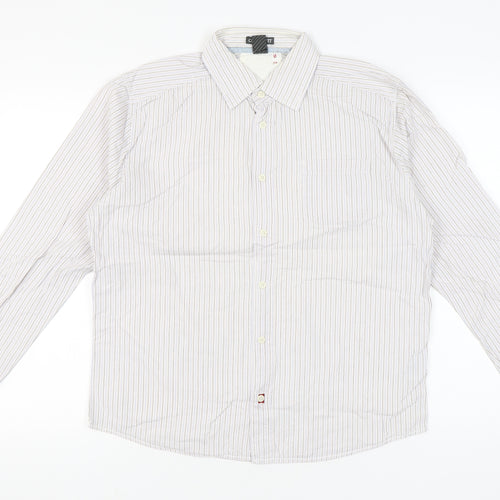 White Stuff Men's White Striped Cotton Long Sleeve Shirt Size S