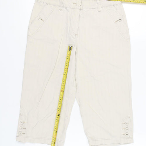 Van Heusen Womens Beige Capri Trousers Size 6 Cotton Casual