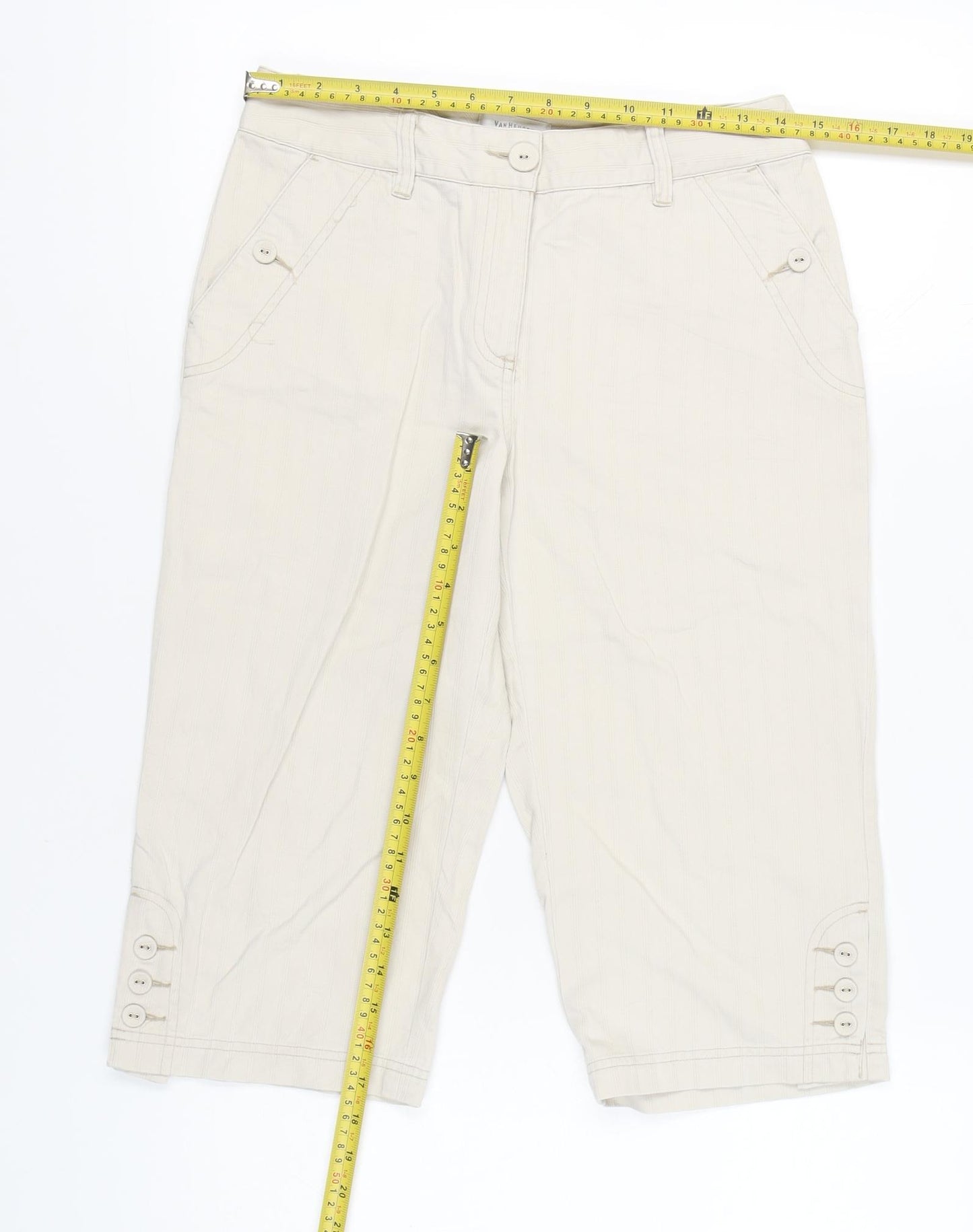 Van Heusen Womens Beige Capri Trousers Size 6 Cotton Casual