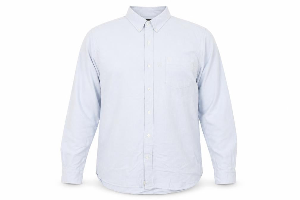 Front view of Timberland Men's Blue XL Regular Fit Button-Down Cotton Shirt