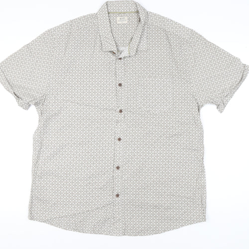 ACW85 Men’s Beige XL Geometric Cotton Short Sleeve Button-Up Shirt