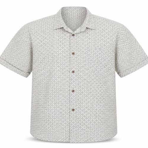 ACW85 Men’s Beige XL Geometric Cotton Short Sleeve Button-Up Shirt