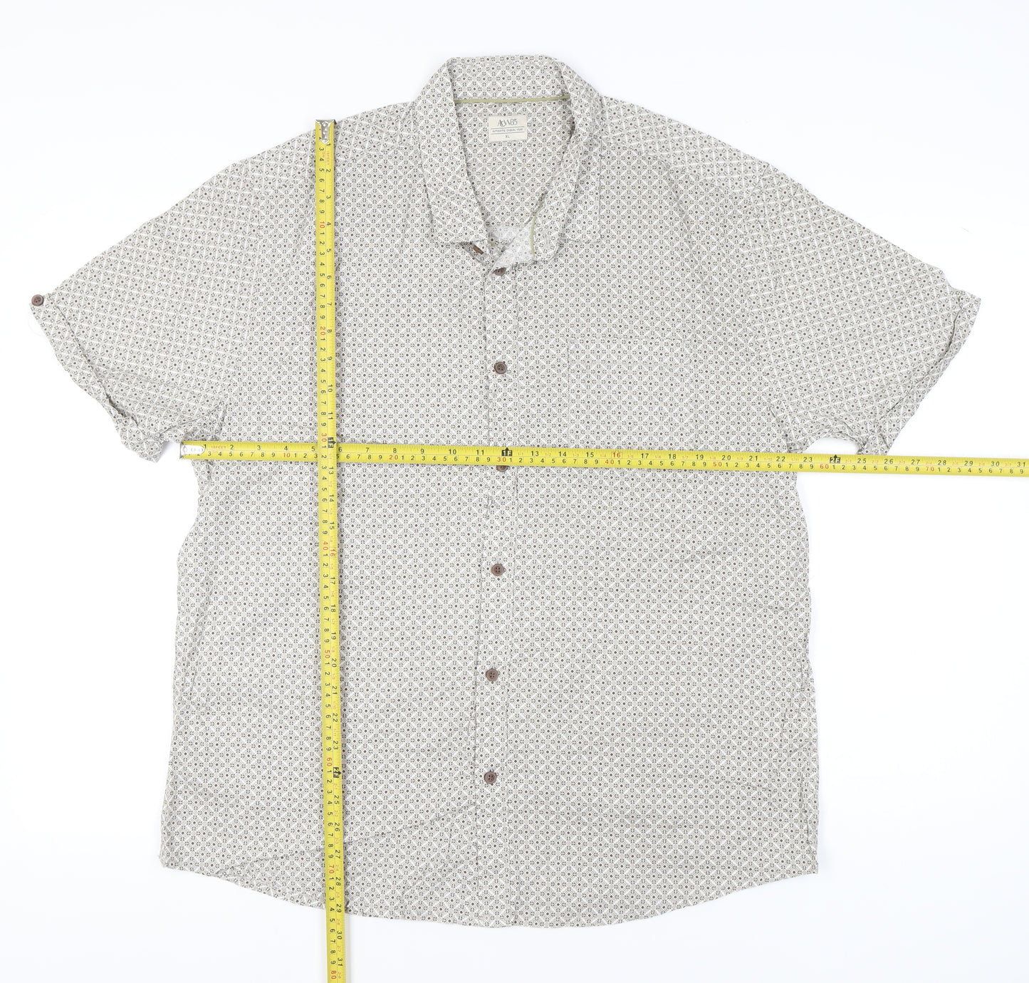 ACW85 Men’s Beige XL Geometric Cotton Short Sleeve Button-Up Shirt
