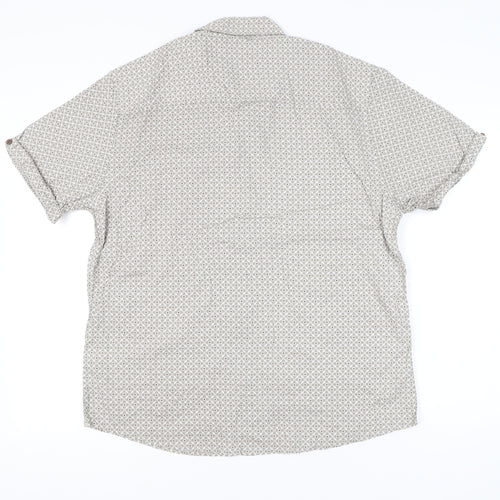 ACW85 Men’s Beige XL Geometric Cotton Short Sleeve Button-Up Shirt