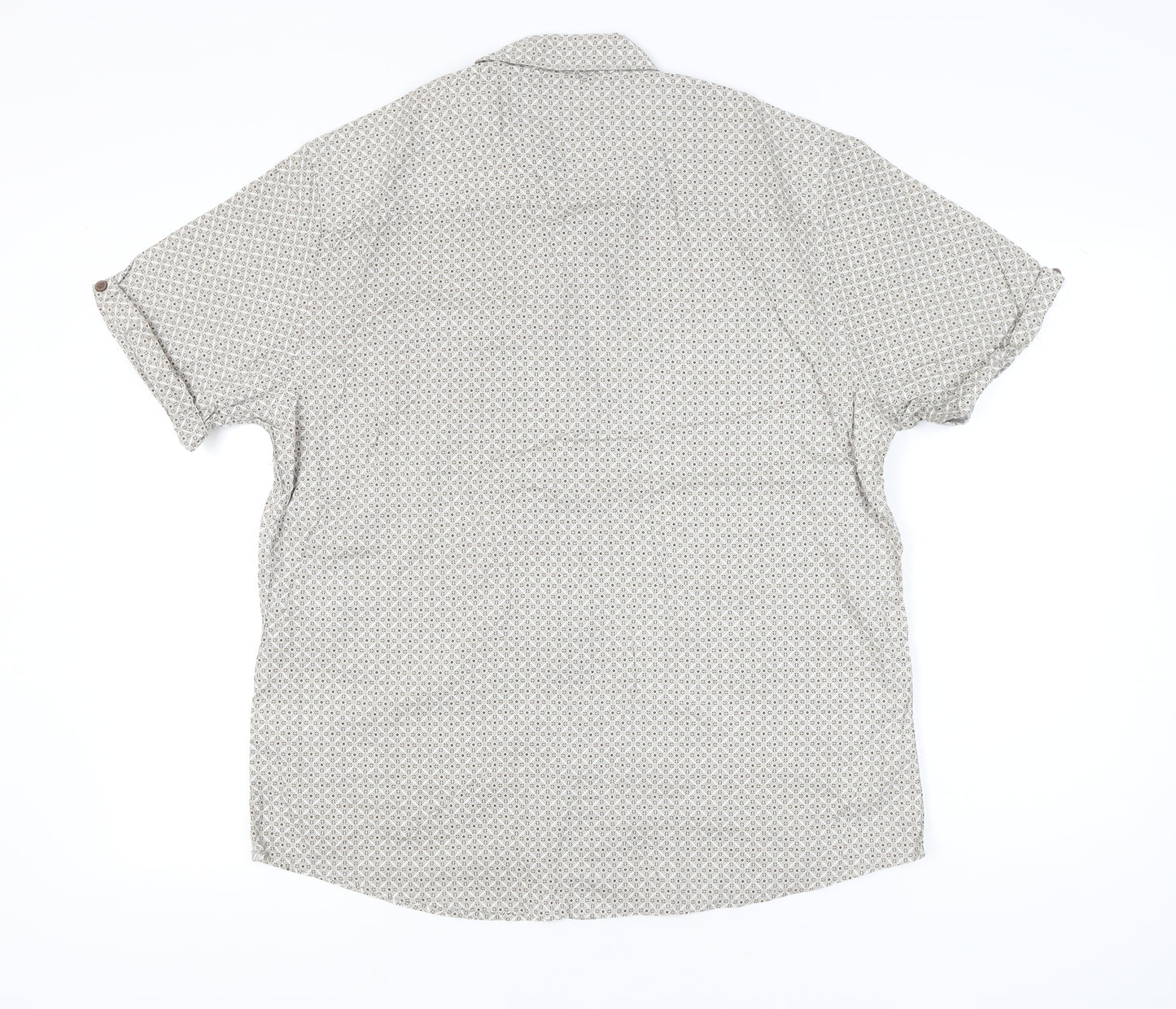 ACW85 Men’s Beige XL Geometric Cotton Short Sleeve Button-Up Shirt