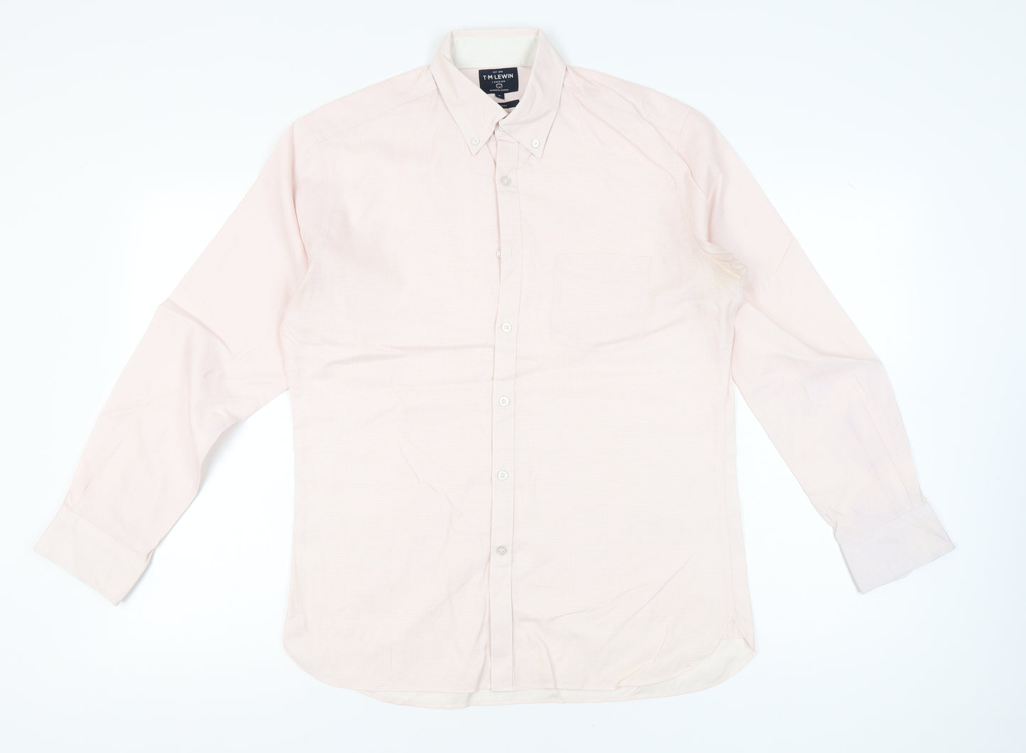 T.M. Lewin Men’s Pink Check Shirt M Button Down Collared Long Sleeve
